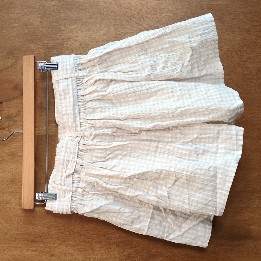Splendid Gabrielle Crinkle Gingham Front Tie Pull On Shorts In Oat/White Size L - Picture 5 of 9